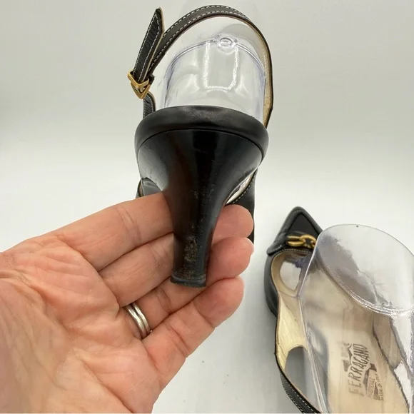 Salvatore Ferragamo Slingback Heels 9 Black - Picture 9 of 16